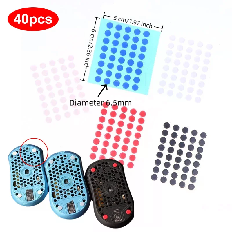 6.5mm Diameter 0.8mm Thickness Small Dots Universal  For Mouse Foot Glide Feet Sticker 40Pcs