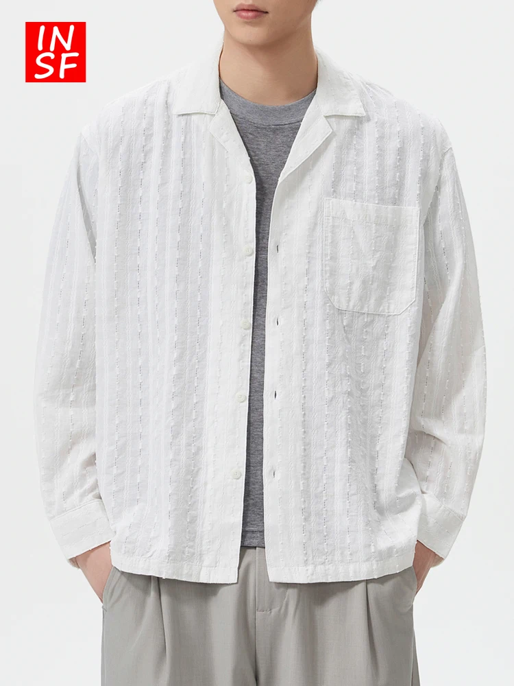 

American Sle Spring New Long Sve Casual Cuban Collar irt Men Loose Breathable Color Versatile Simple Luxury irt