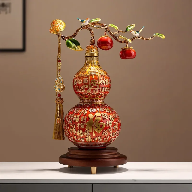 Chinese Style Persimmon Ruyi Gourd Ornament Handicraft for Living Room Office Entrance Decor Housewarming Gift New Home