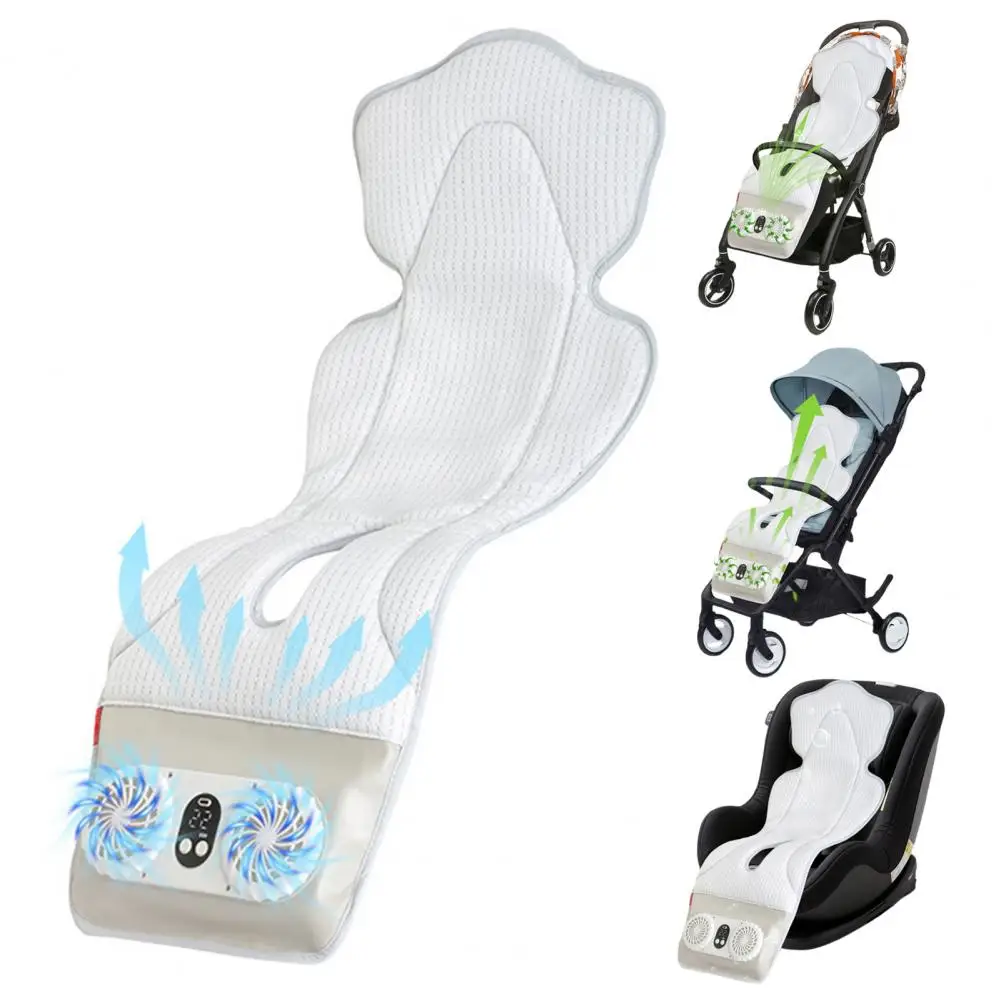 Summer Baby Stroller Pad Cooling Cushion with 2 Fans Timer Setting Breathable Mesh Cooling Liner for Stroller Crib