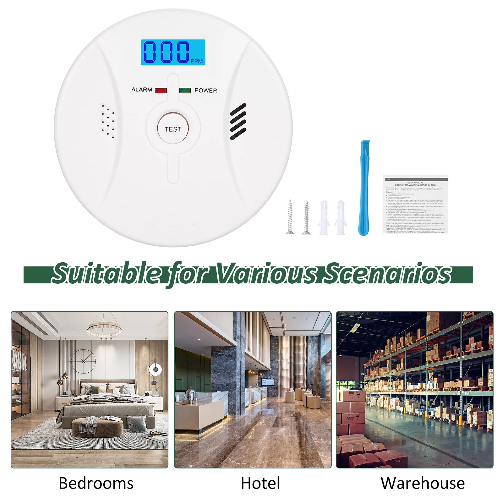 Alarma de CO y humo 2 en 1, detectores de monóxido de carbono, combinación de humo, alarma de CO, alarma de fuego CO para alarma para el hogar y la cocina