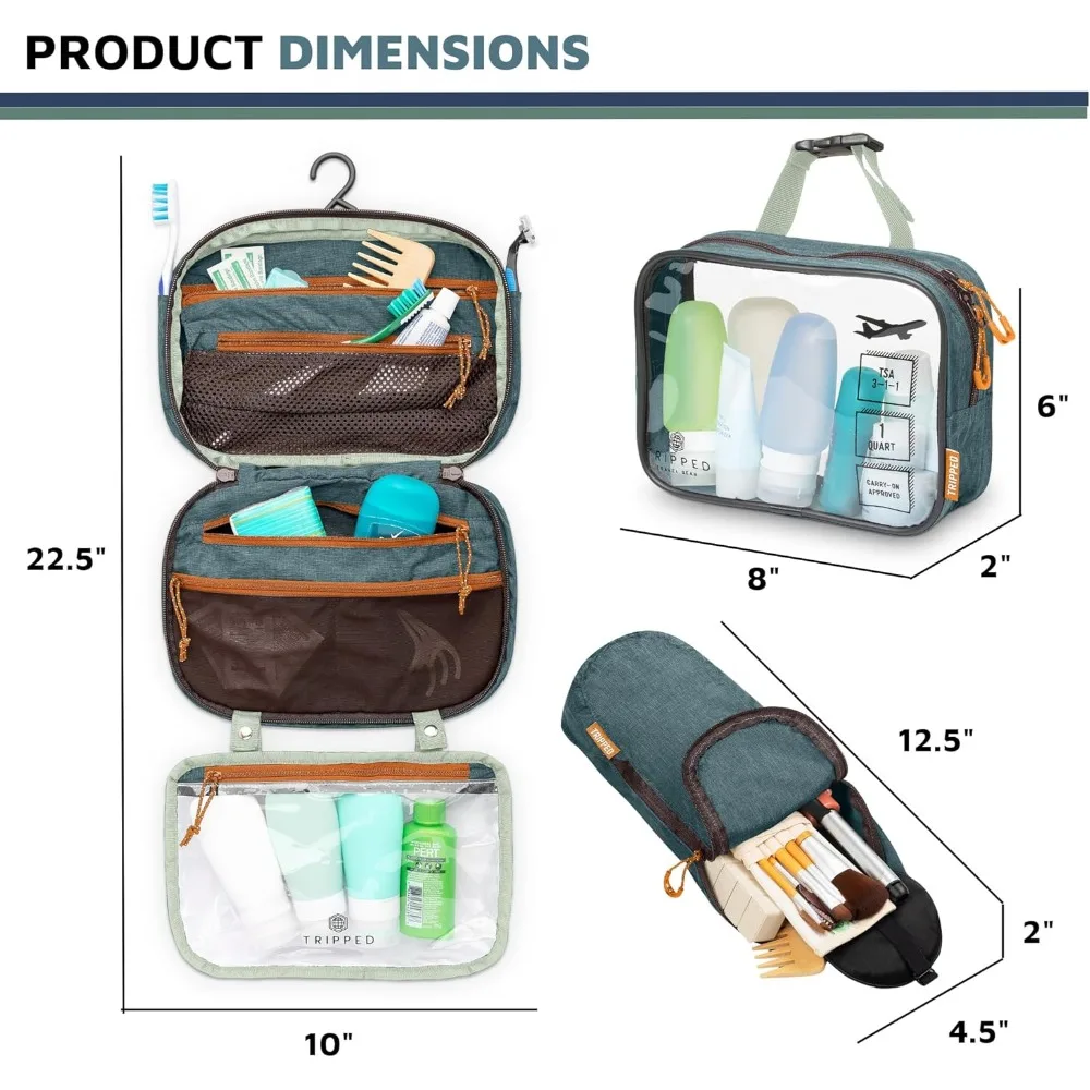 Hanging Travel Toiletry Bag Set with TSA Liquid Pouch and Ultralight Organizer for Easy Packing