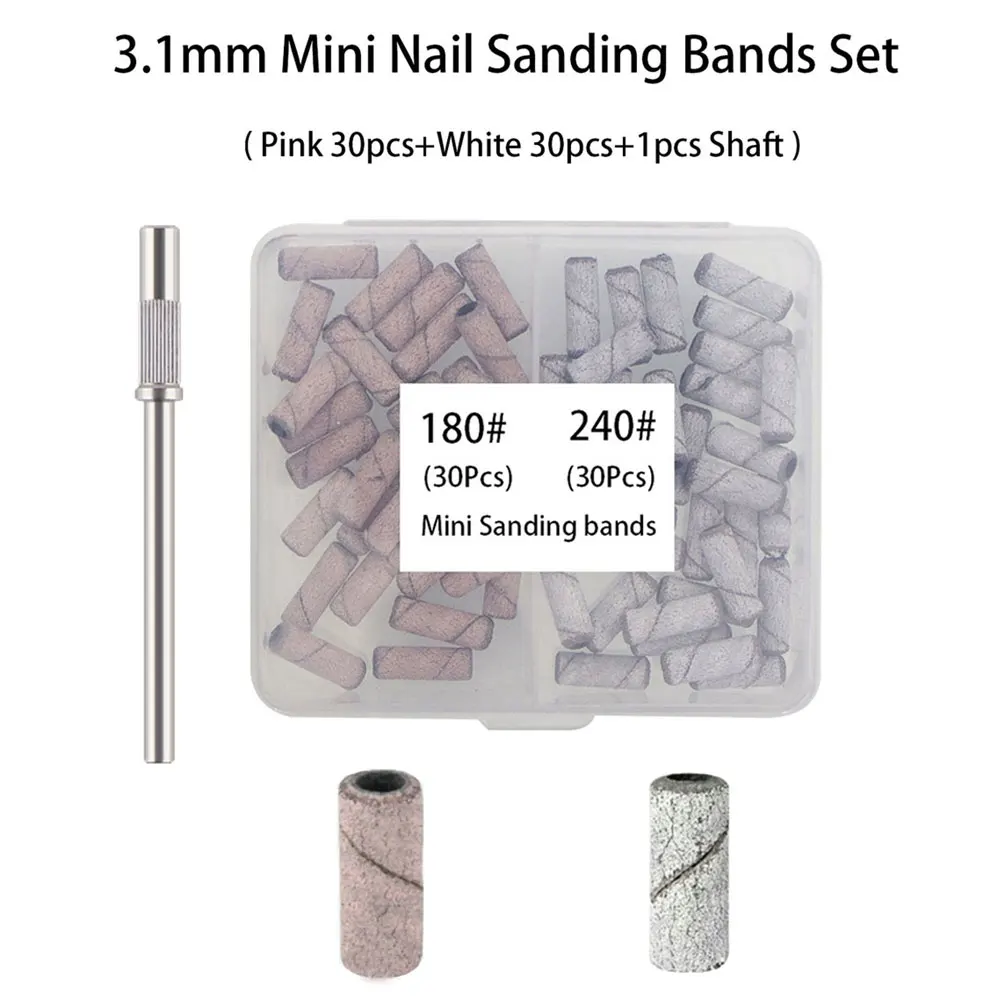 60Pc 3.1mm Mini Nail Sanding Bands With Metal Shaft Set Nail Gel Remove Tools Kit Cutter Dril Bit Mini Sand Bands Nail Drill Bit