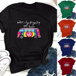 Rainbow Bus Print T Shirt Women Short Sleeve O Neck Loose Tshirt Summer Women Tee Shirt Tops Camisetas Mujer