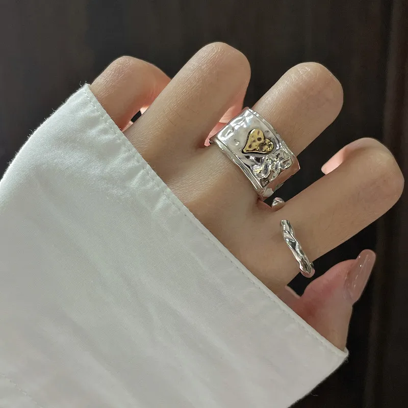 

S925 Sterling Silver Simple Personality Heart Ring Korean Retro Heavy Industry Wide Face Texture Fashionable Wedding Wholesale