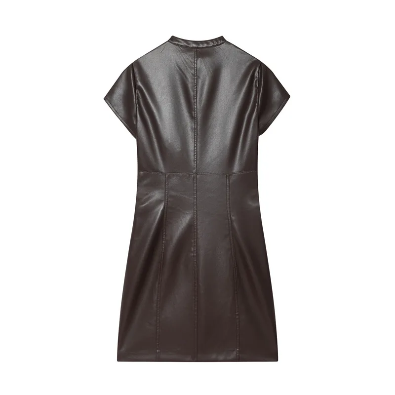 Nowa damska moda europejska i amerykańska, dopasowana mini sukienka z imitacji skóry.