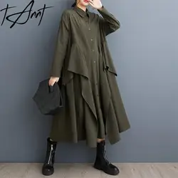 TANNT Women Dress 2025 Spring Autumn Fashionable Full Sleeve Single Breasted Large Hem Loose Casual Long Black Shirt Dresses New