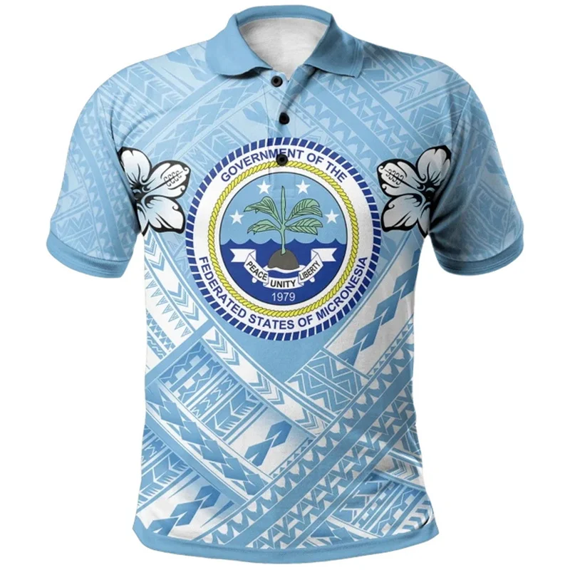 New 3D The Federated States Of Micronesia Flag Printes Polo Shirt FSM Coat Of Arms Graphic Polo Shirts Men Fashion Polos Clothes