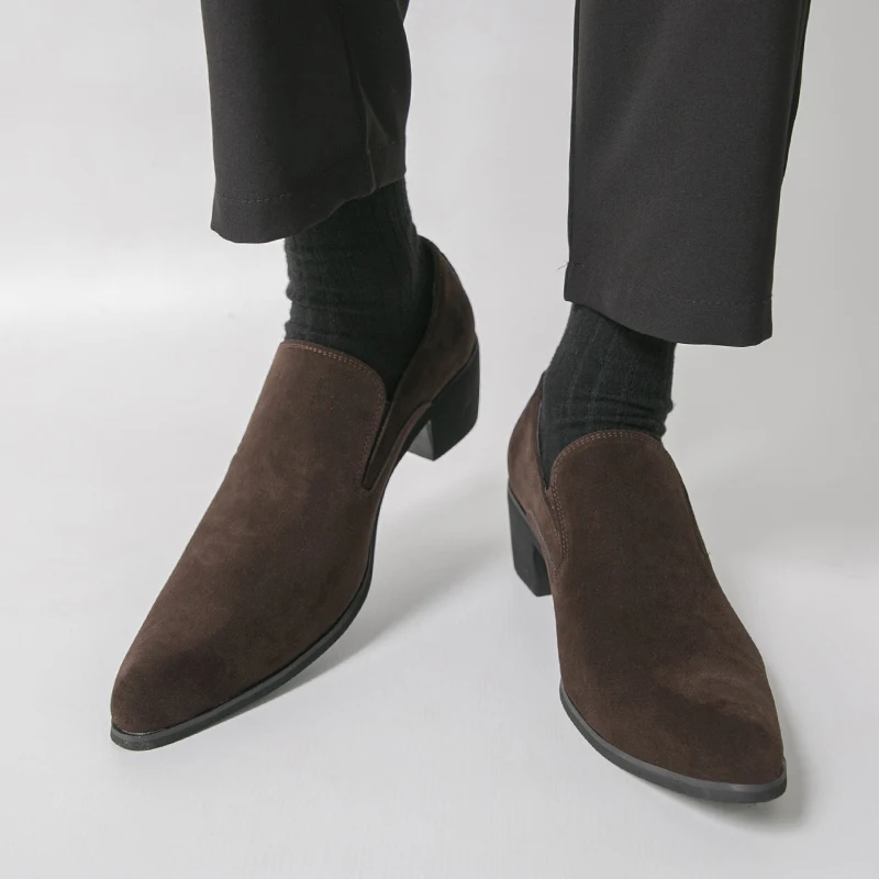 

Men Loafers High Heels Pointed Toes Trendy Business Men Shoes Sizes 38-46