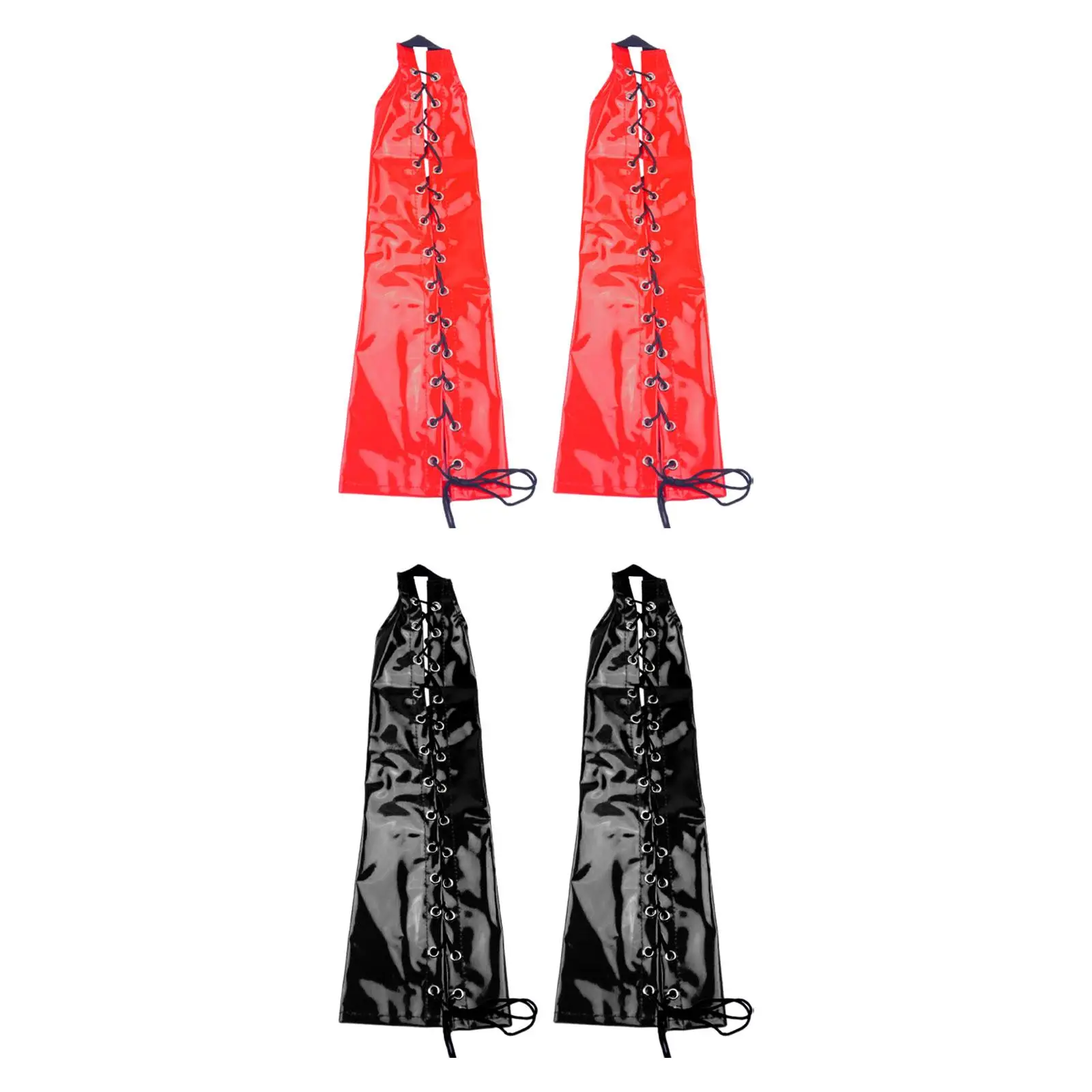 Women Cosplay Long Gloves Fingerless Punk PVC Lace Up Costume Accessories for Driving Outdoor Sports Halloween Party