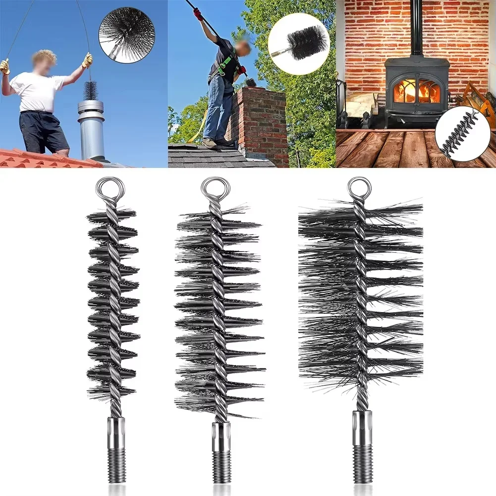 

5/3PCS Stainless Steel Chimney Sweep Kit With Wire Brushes And M12-Galvanized Screw Handle For Rust Removal And Pipe Cleaning