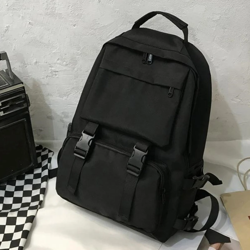 Mochila de Grande Capacidade para Estudante, Bolsa de Viagem Simples, Bolsa Harajuku Sólida, Unisex High Street Bag, Homens e Mulheres