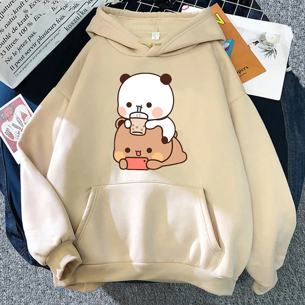 Bubu And Dudu Drink Bubble Tea Print Women Hoodie Kawaii Female Sweatshirt Fashion Casual HipHop Sweatshirts Harajuku