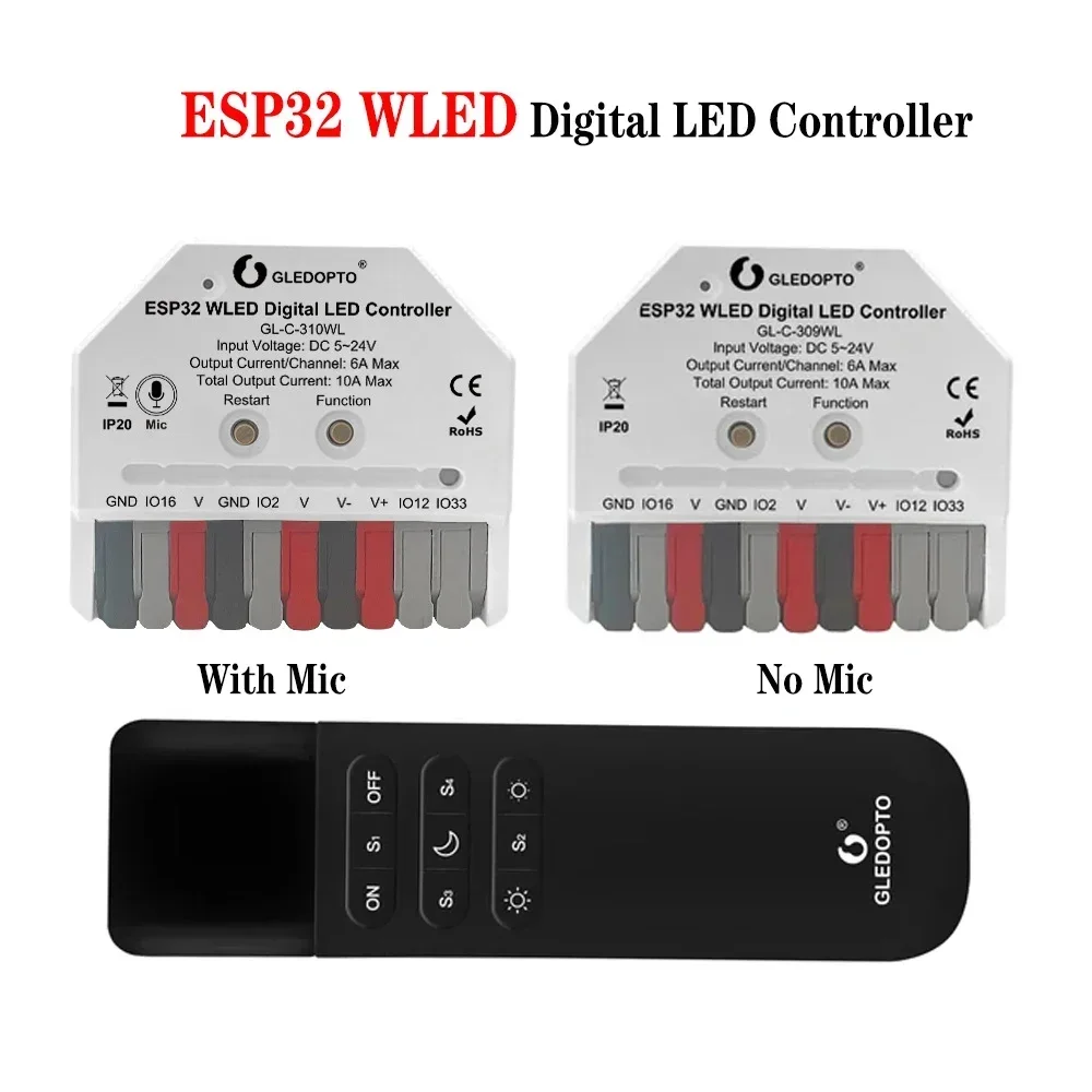 

GLEDOPTO ESP32 Mini WLED LED Controller Music Dynamic Modes dimmer Use For WS2811 WS2812 SK6812 TM1814 WS2813 WS2815 Strip