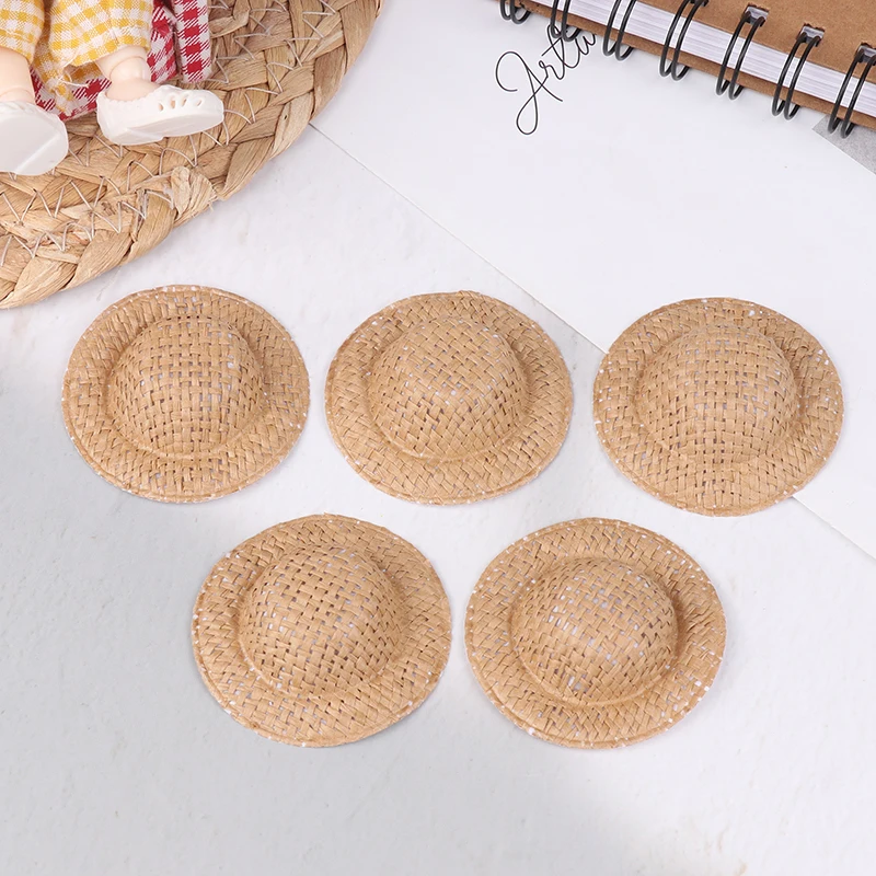 5 قطعة دمية اليد نسج القش قبعة دمية صغيرة ملونة قبعة دمية اكسسوارات الديكور للطفل التظاهر اللعب اللعب