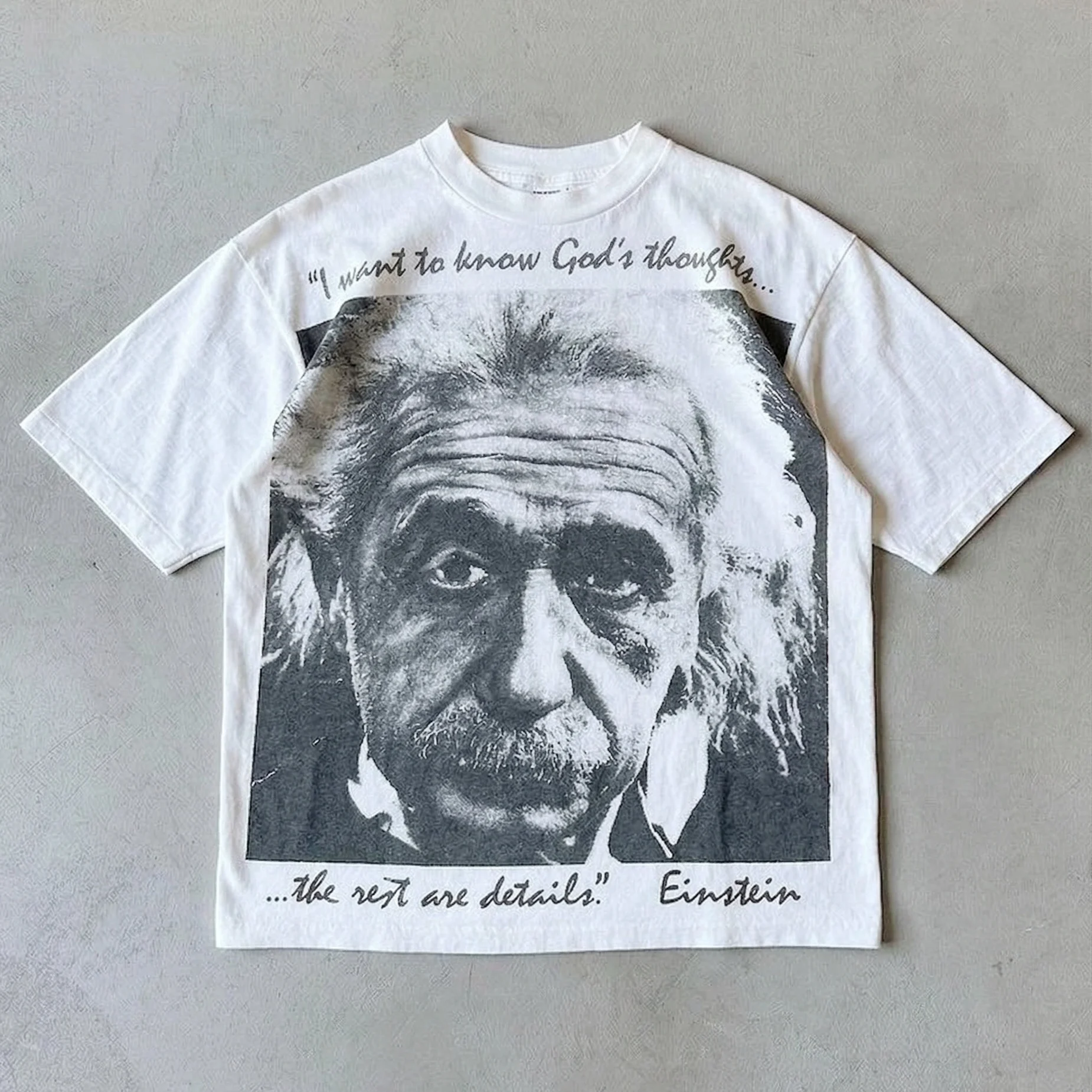 American Retro High Street Einstein Scientist Quotes Oversize Short Sleeve T-Shirt Cotton Breathable round Neck Men's T-shirt