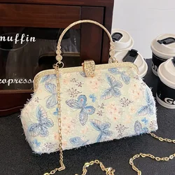 Designer Women Lock Shell Clip Wedding Chic Clutch Lady Butterfly borse e borse a tracolla a catena borsa borse a tracolla in cristallo