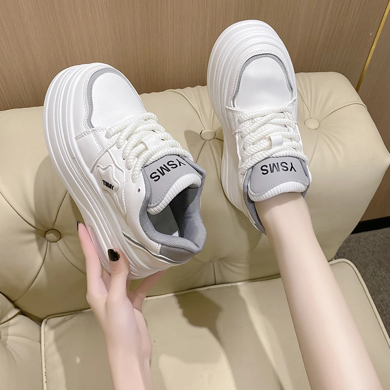 8.5CM Thick Bottom Sneakers Woman White Skateboard Shoes Platform Spring Breathable Vulcanize Shoe Casual Best Quality Shoe