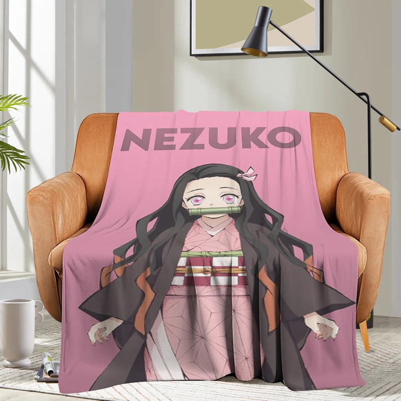 Anime Nezuko Sofa Blanket King Size Knee Bed Fleece Camping Custom Fluffy Soft Blankets for Winter Warm Microfiber Bedding