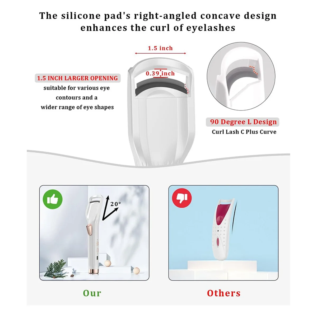 Rizador de pestañas en caliente Premium PRO - Calentamiento rápido en 8s - 24 horas de larga duración - Rizador de pestañas eléctrico recargable