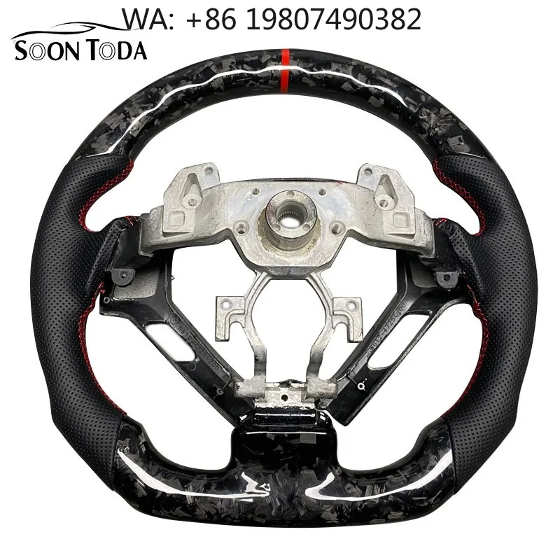 

Napa Leather Wrapped Black Forged Carbon Steering Wheel, Custom Sport Parts Fit Classic Luxury Sport Sedan Series Interior Upgra