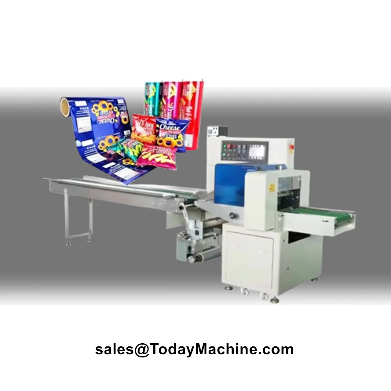 Automatic Food Candy Bread Bakery Cookies Biscuit Snack Flow Wrapping Machine