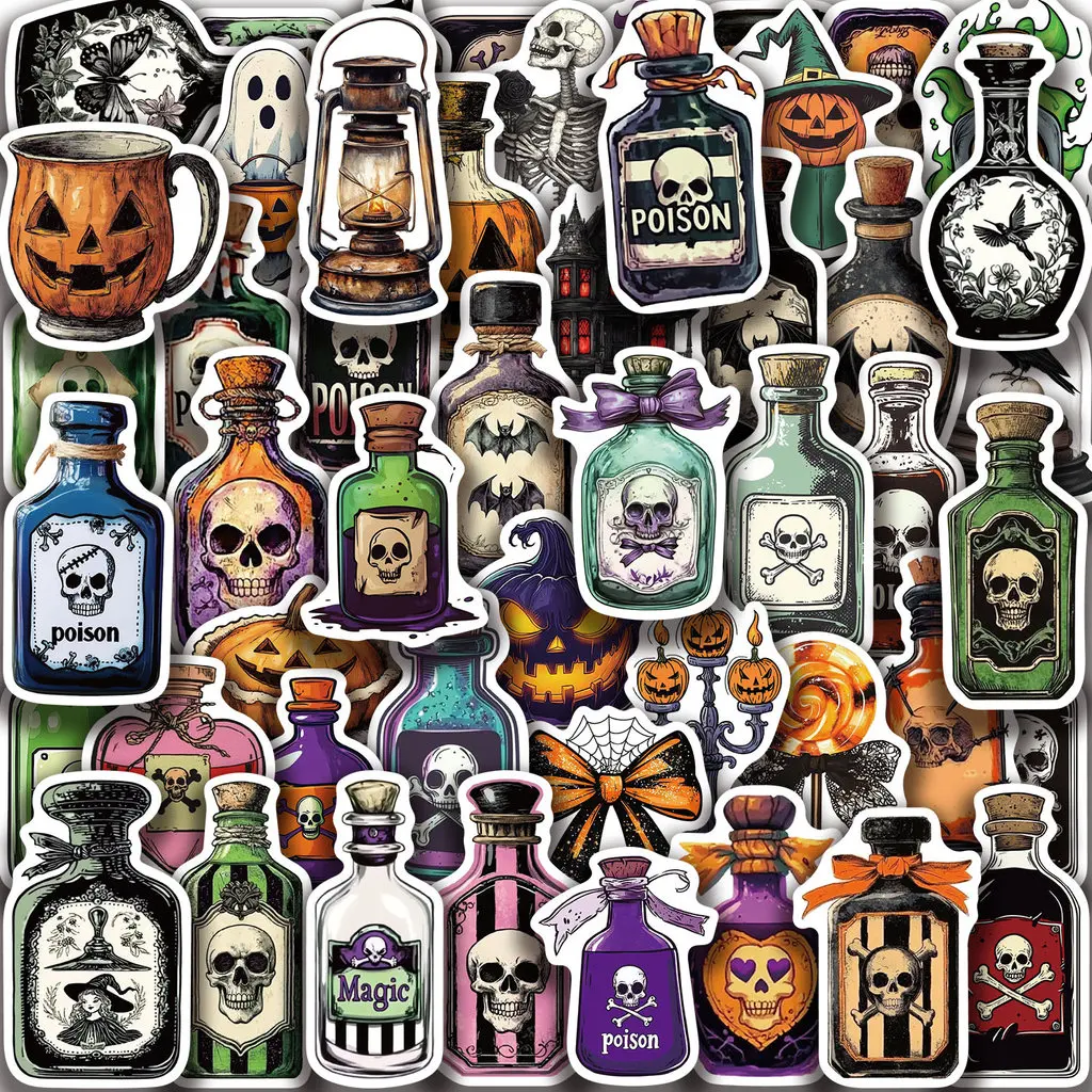 50Pcs Soft Spooky Halloween Home Decals, Ghost Bat Pattern Stickers for Decorative Jars, Plant Pot & Party Table Accent