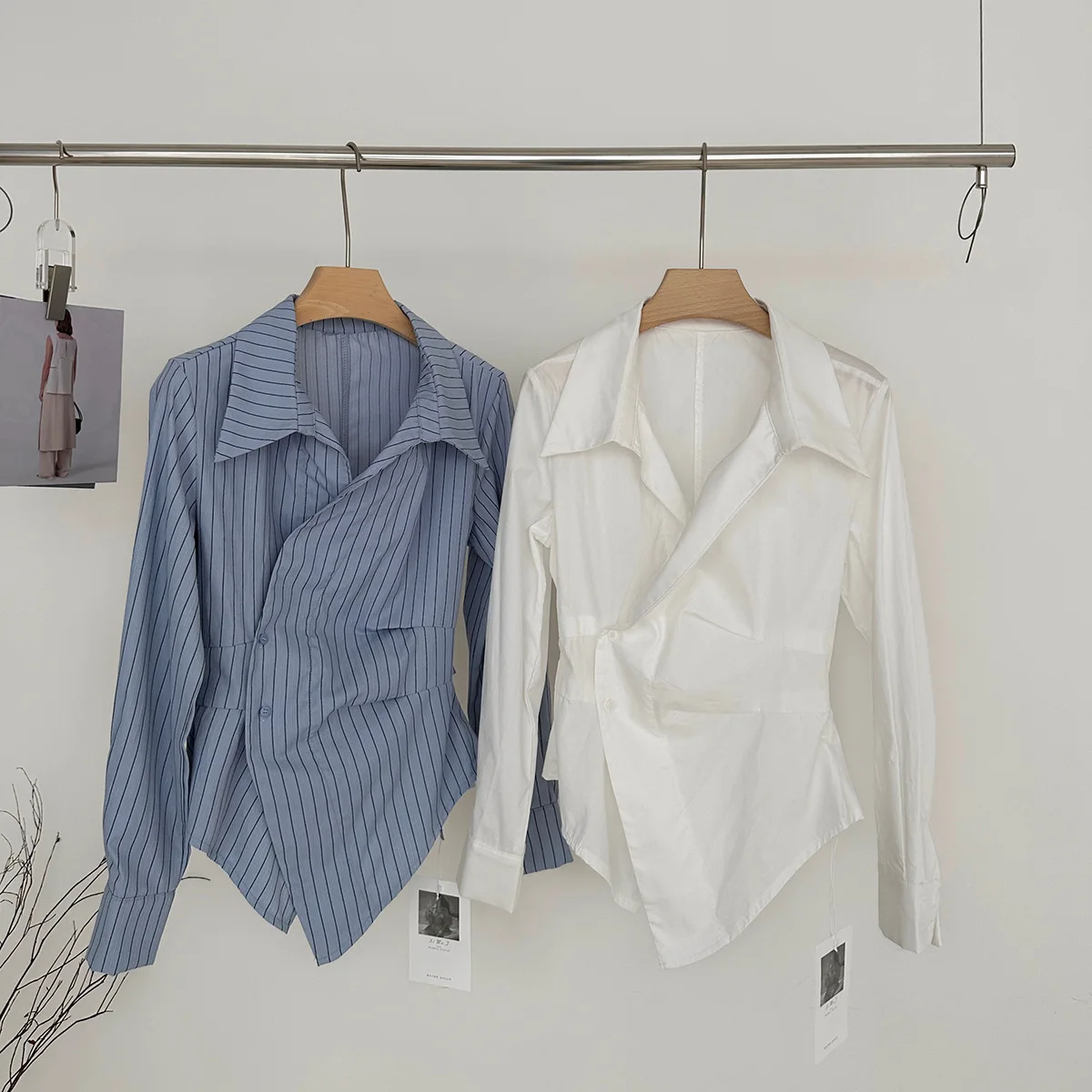 

Women's Elegant Asymmetrical Waist Button Down Shirt, Long Sleeve Lapel Ruched Blouse, Casual Office Daily Wear