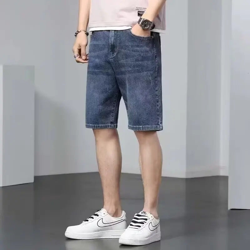 

Summer Thin Jeans Shorts Men's Loose Straight Leg Medium Waist Five-Quarter Length Versatile Casual Straight Fit Jeans Shorts