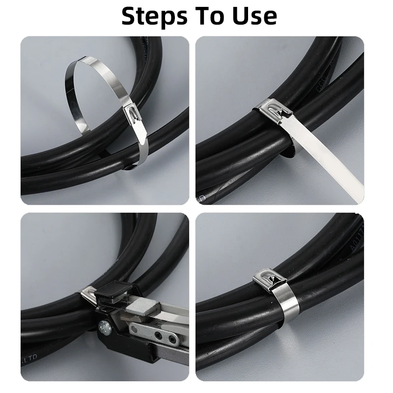 100pcs 316Stainless Steel Metal Cable Ties 4.6mm 7.9mm Length100-1000mm Self-Locking Tie Zip Wrap Exhaust Multifunctional Marine