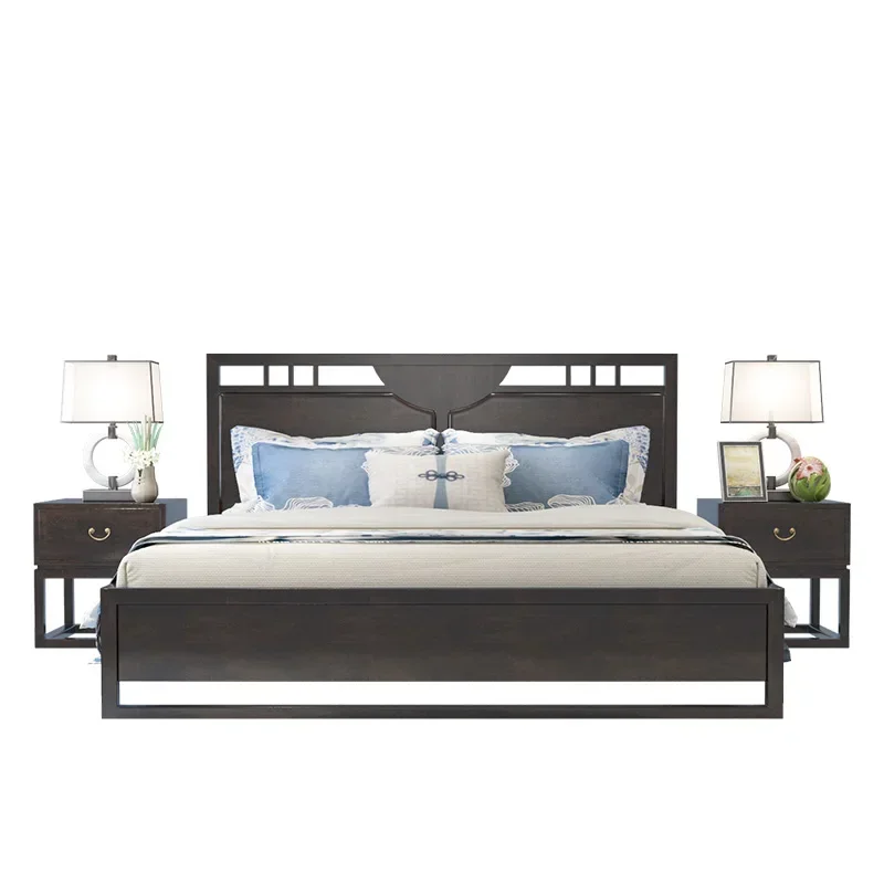 

1 двуспальная кровать из массива дерева, 1,8 м, 1,5 м, гидравлический высокий ящик для хранения вещей, брачная кровать для главной спальни