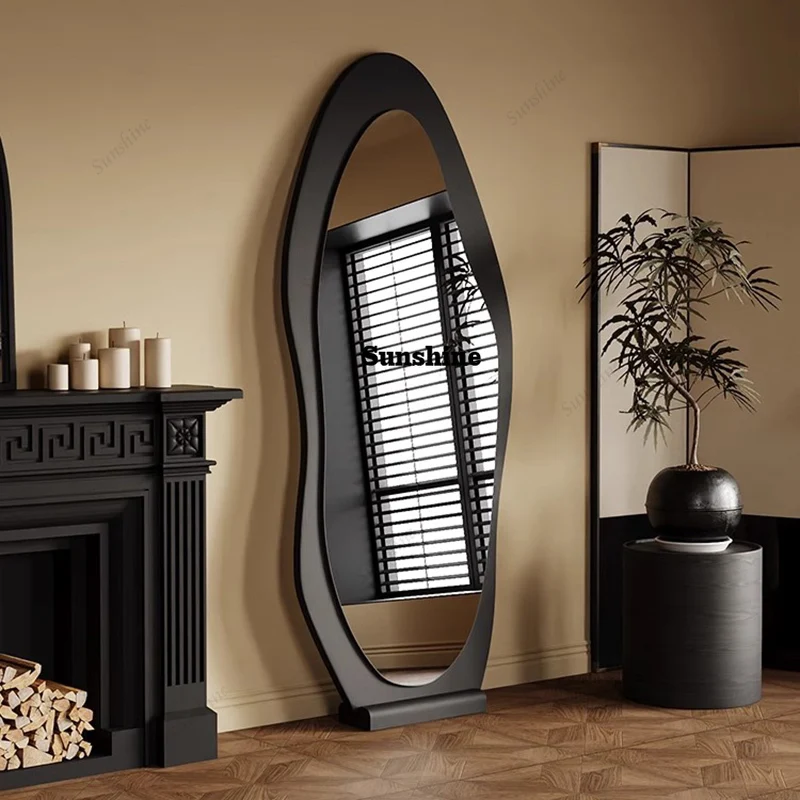 

Wavy Decoration Mirror Art Standing Full Body Girls Bedroom Mirror Floor Wooden Vintage Asymmetrical Espelhos Home Decorations