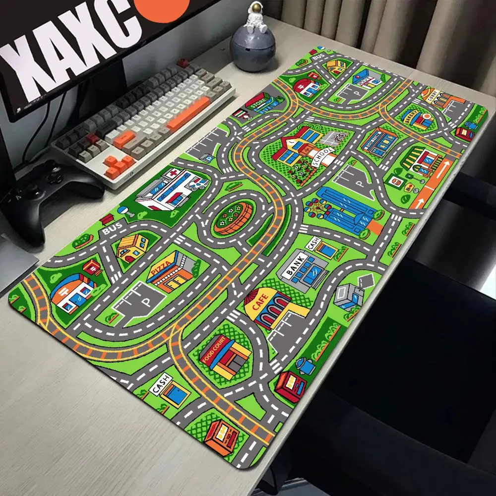 Pc Gaming Setup Accessories City Road Cartoon Mouse Pad Large Desk Mat Mousepad Gamer 900x400 Computer Table Mats Office Xxl