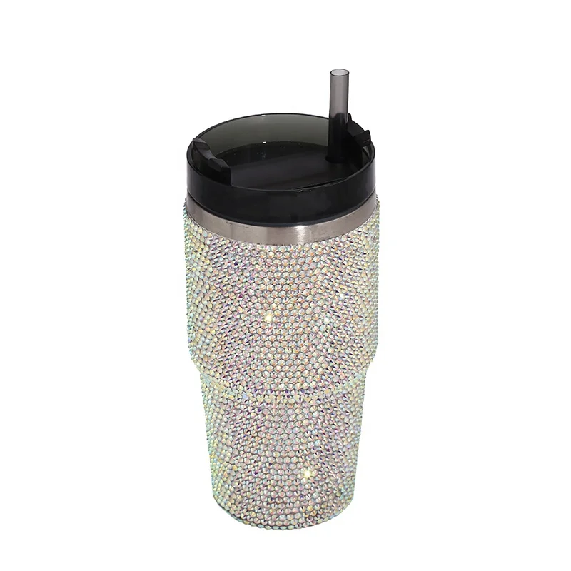 Large Capacity 600 ML Portable Car Luxury Crystal AB Rhinestone Stainless Steel Travel Mug Vacuum Flask Car Cup