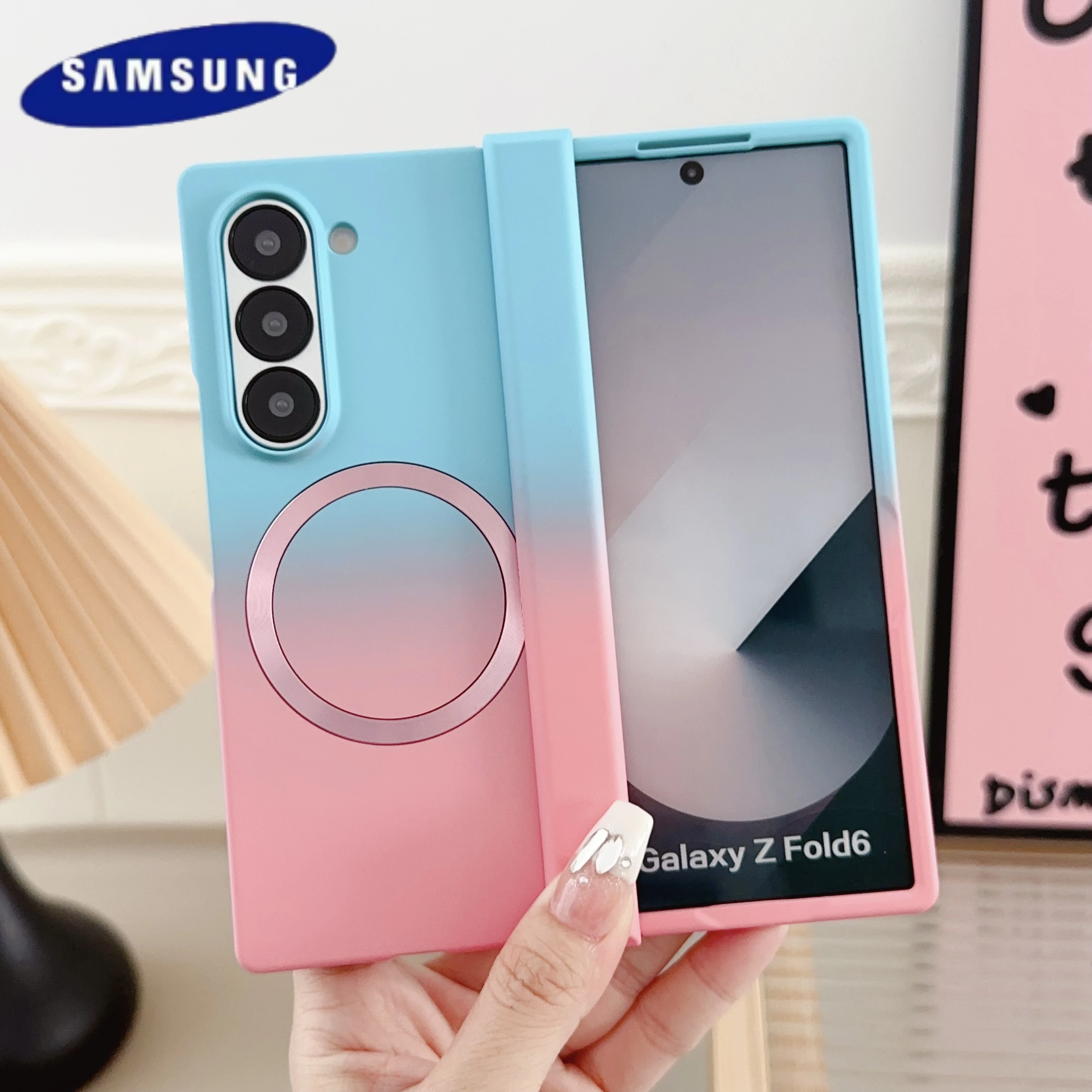 

Magnetic Wireless Charge Gradient Case For Samsung Galaxy Fold 6 5 4 3 5G For Magsafe Liquid Silicone Shockproof Luxury Cover