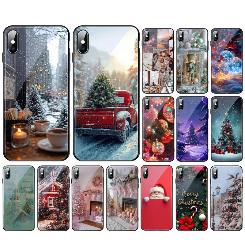 Santa árvore de natal caso de telefone vidro para iphone 17 pro max ar 17 16 15 14 13 pro max 15 16 pro 15plus caso