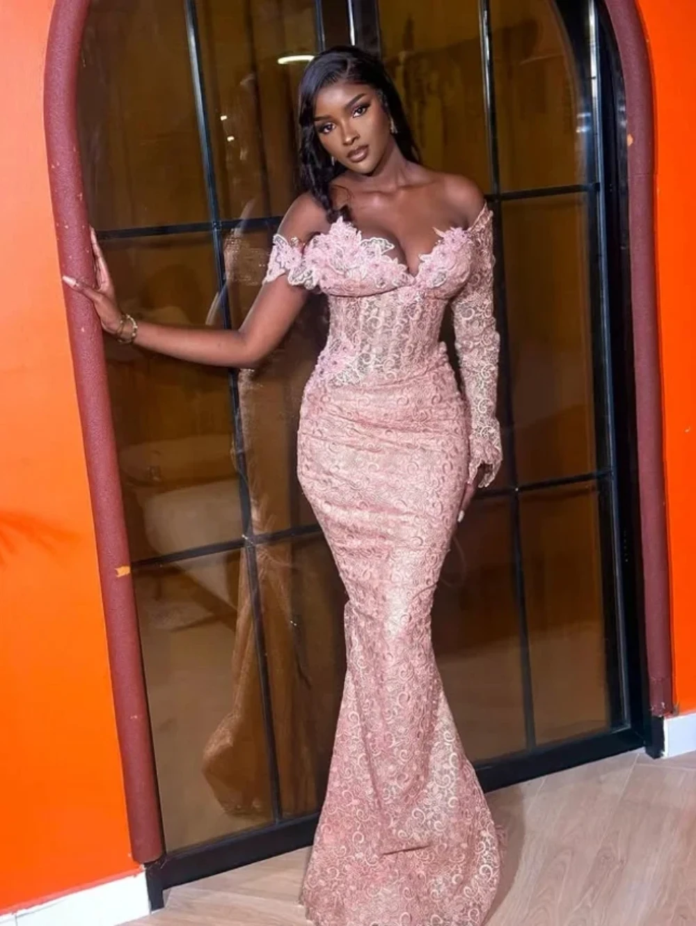 

Элегантное вечернее платье Aso Ebi розового цвета с кружевными аппликациями в стиле русалки, африканское праздничное платье, сексуальное, с V-образным вырезом, на одно плечо, с открытыми плечами, бальное платье, на заказ