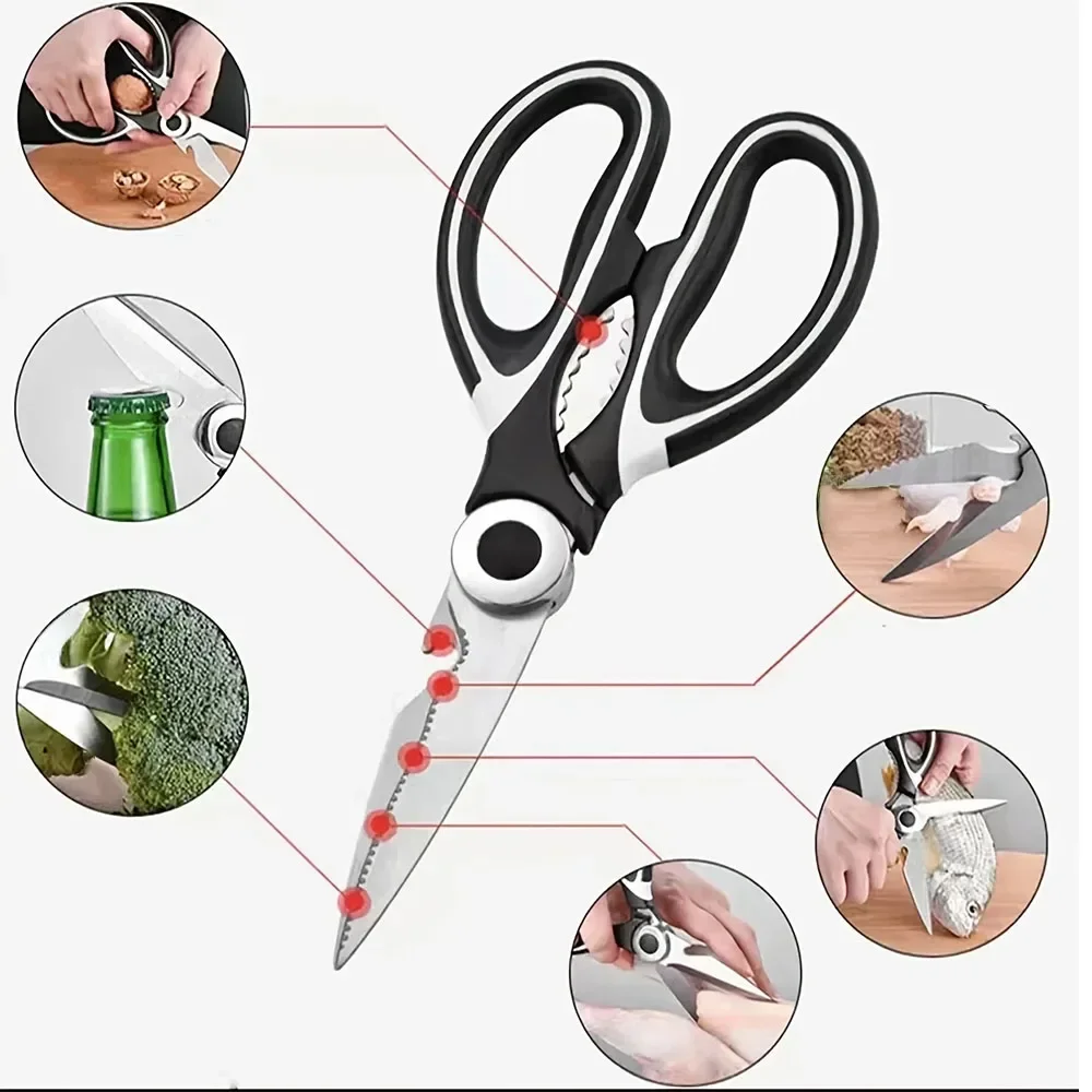 Powerful Kitchen Scissors Multifunctional Household Chicken Bone Duck Fish Scissors With Lid Can Be Opened To Clip Walnuts