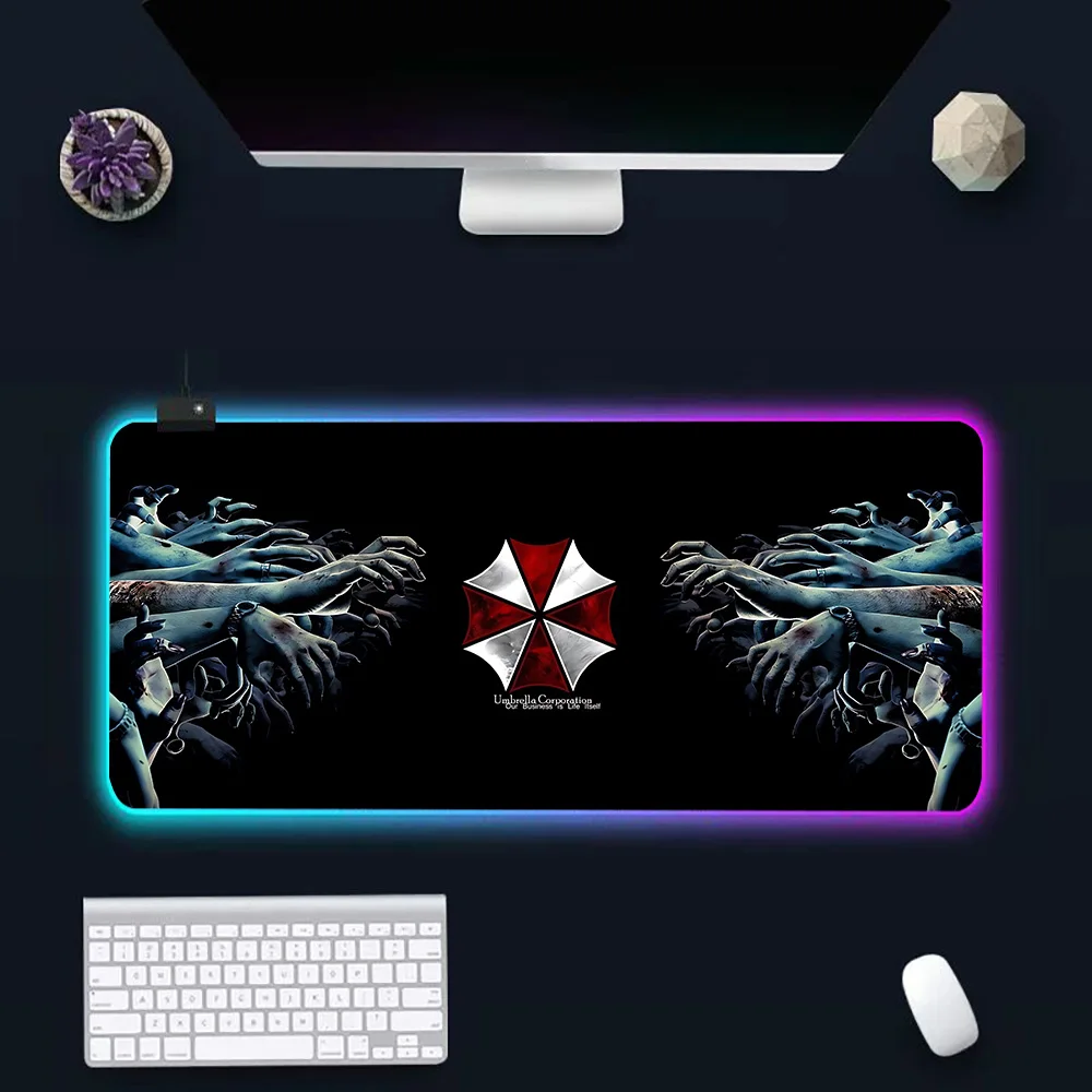 Umbrella Corporation-Tapis de souris pour PC Gamer, avec LED, brillant, en caoutchouc, RVB