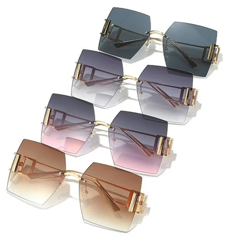 

Fashion Women Sunglasses Rimless Sun Glasses Anti-UV Spectacles Square Eyeglasses Personality Alloy Temples Google