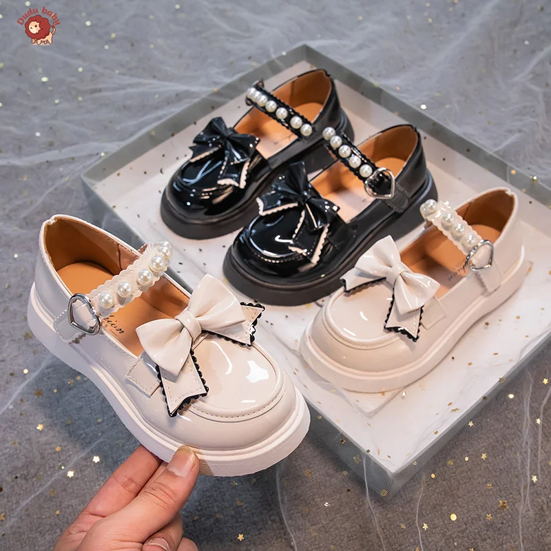 

New Fashion School Antiskid Princess Shoes Children Bow Knot Little Girls Leather Shoes Dance Kids Desinger