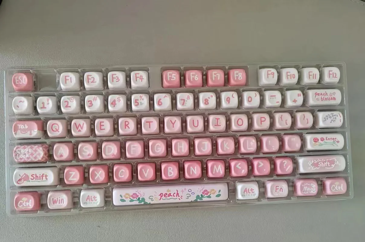 Imagem -03 - Pink Pbt Keycaps para Meninas Teclado Mecânico Perfil Cereja 61 87 96 98 104 108 Bonito Menina Rosa