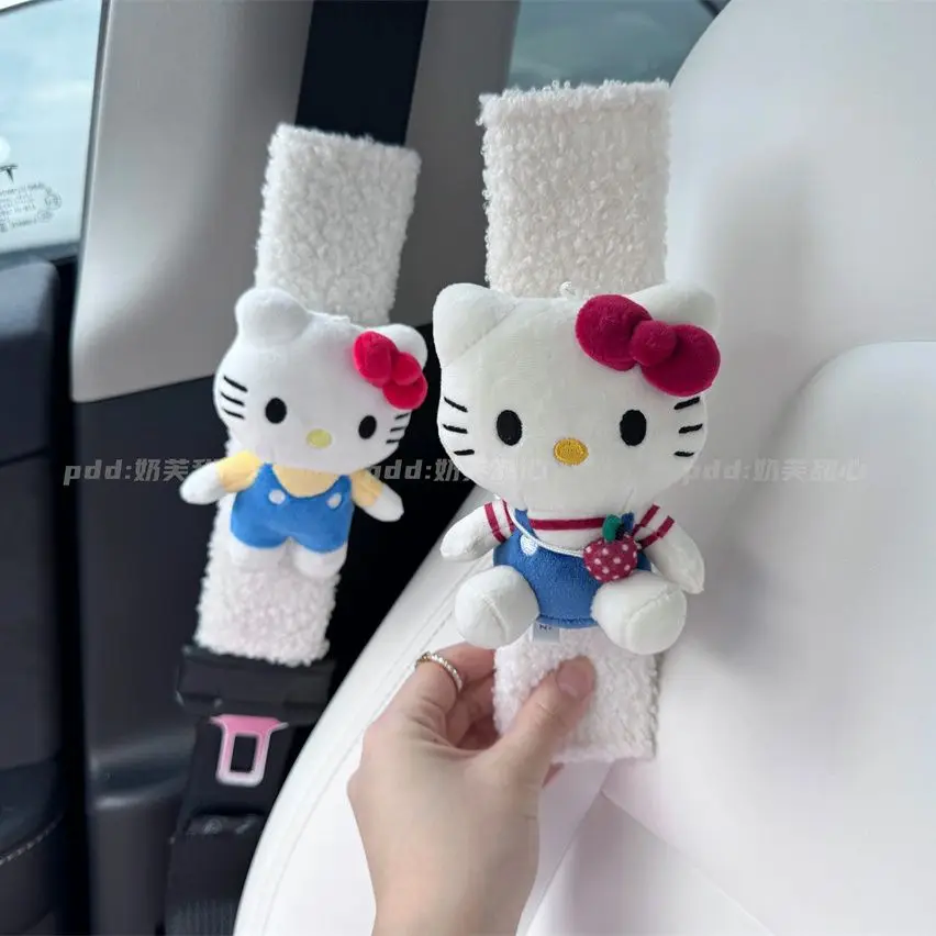 

Sanrios Hellokittys Anime Figure Car Safety Belt Cover Cute Cartoon Kids Seat Belt Dark Skin Shoulder Pads