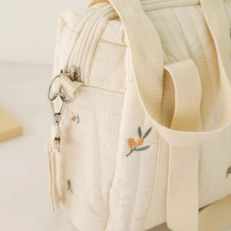 Bolsa de pañales para cochecito de bebé con bonito oso, bolso de mamá con bordado de flores de Corea, bolso de hombro de maternidad suave, organizador de pañales portátil para bebé