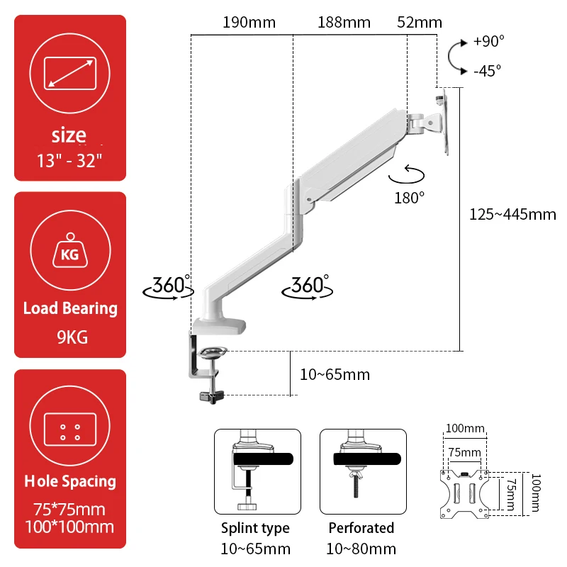 Imagem -02 - Air Press Mount Stand para Computador pc Suporte Ergonômico do Monitor Suporte da Mola a Gás Peso do Rolamento 10kg 17 a 32 Suporte do Monitor