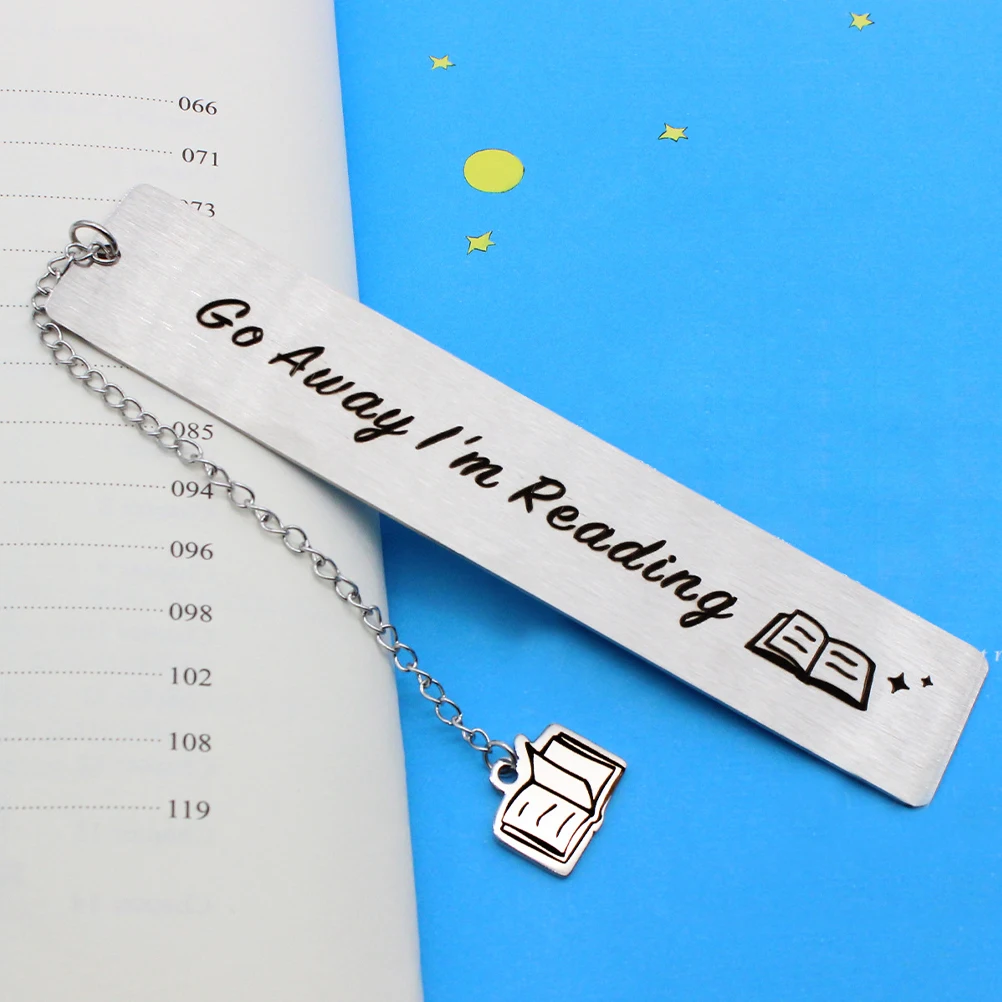 Go Away I'm Reading علامة مرجعية معدنية من الفولاذ المقاوم للصدأ لعشاق الكتب في العطلات أداة قراءة رائعة