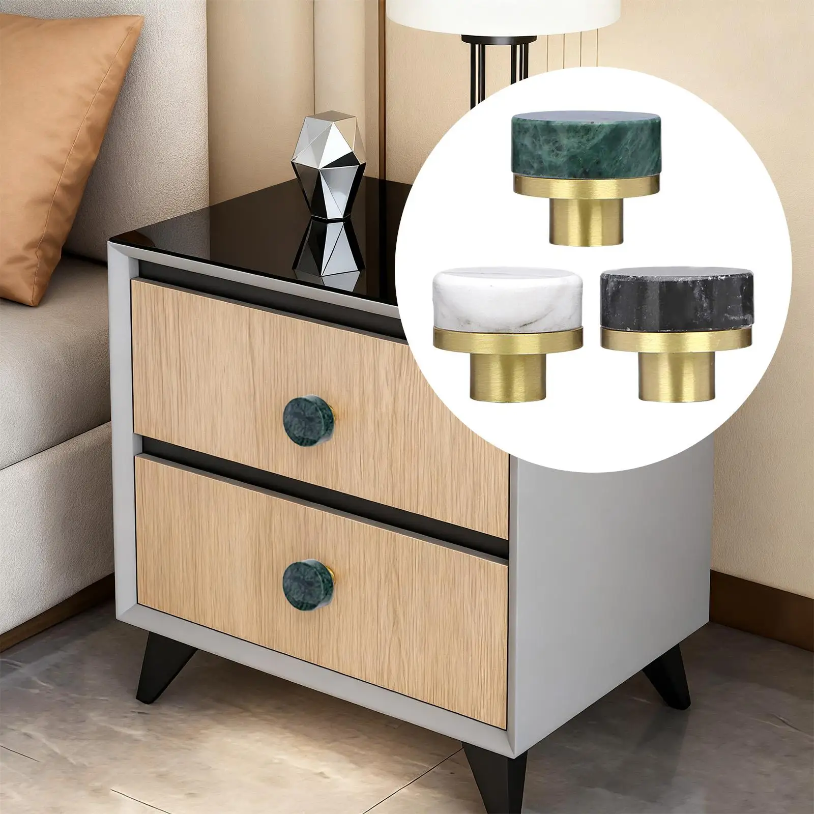 Brass Marble Drawer Pull Decorative Door Knob for Cupboard Wardrobes Doors