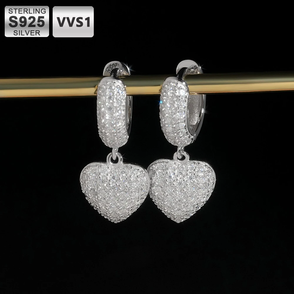 

ICEBLING Heart Shaped Moissanite Drop Earrings 925Silver 18K Gold Plated Hip Hop Jewelry