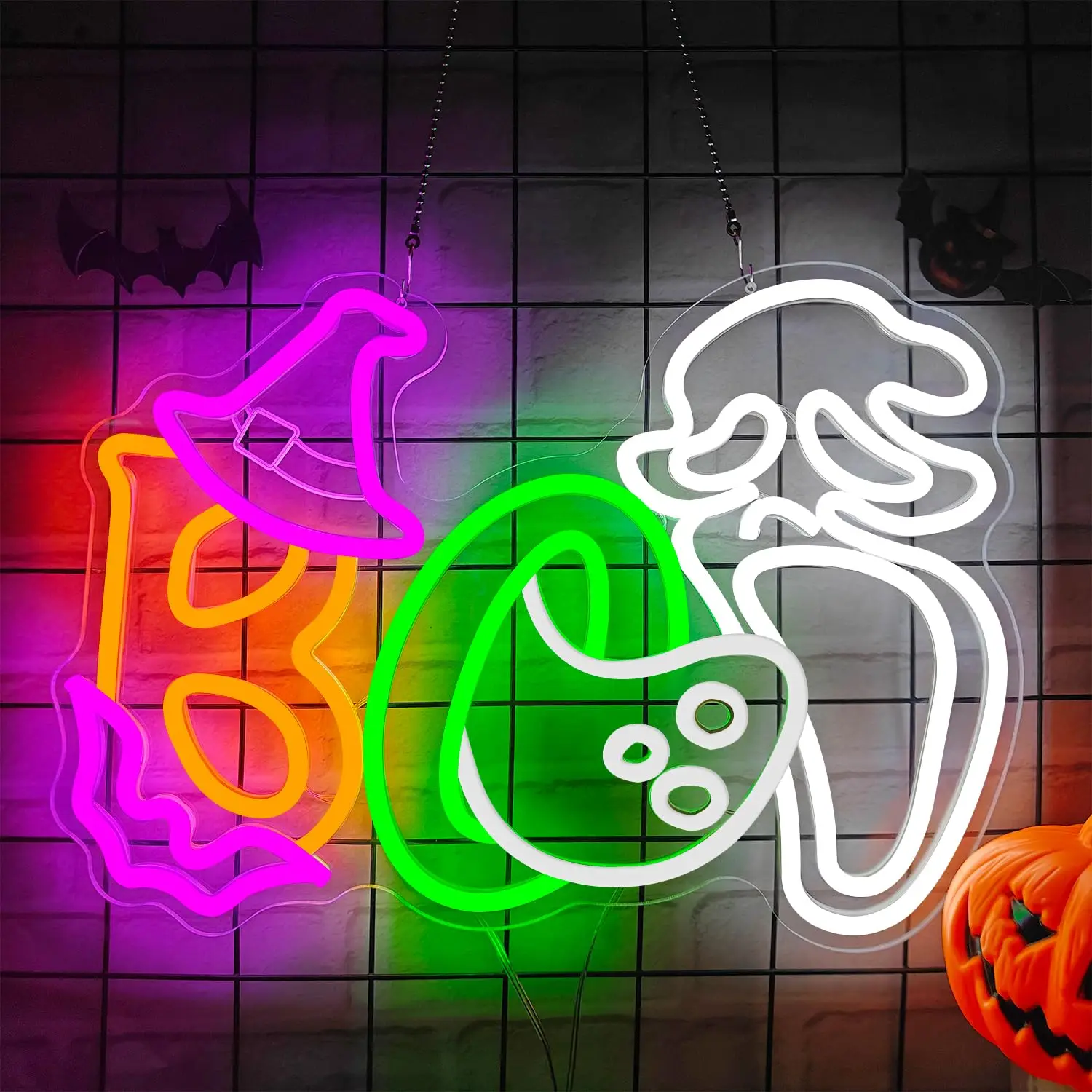 Halloween Boo Ghost Face Neon Sign voor Wall Decor Bat Witch Hat Ghost Neon Light voor Window Halloween Party Man Cave Game Room