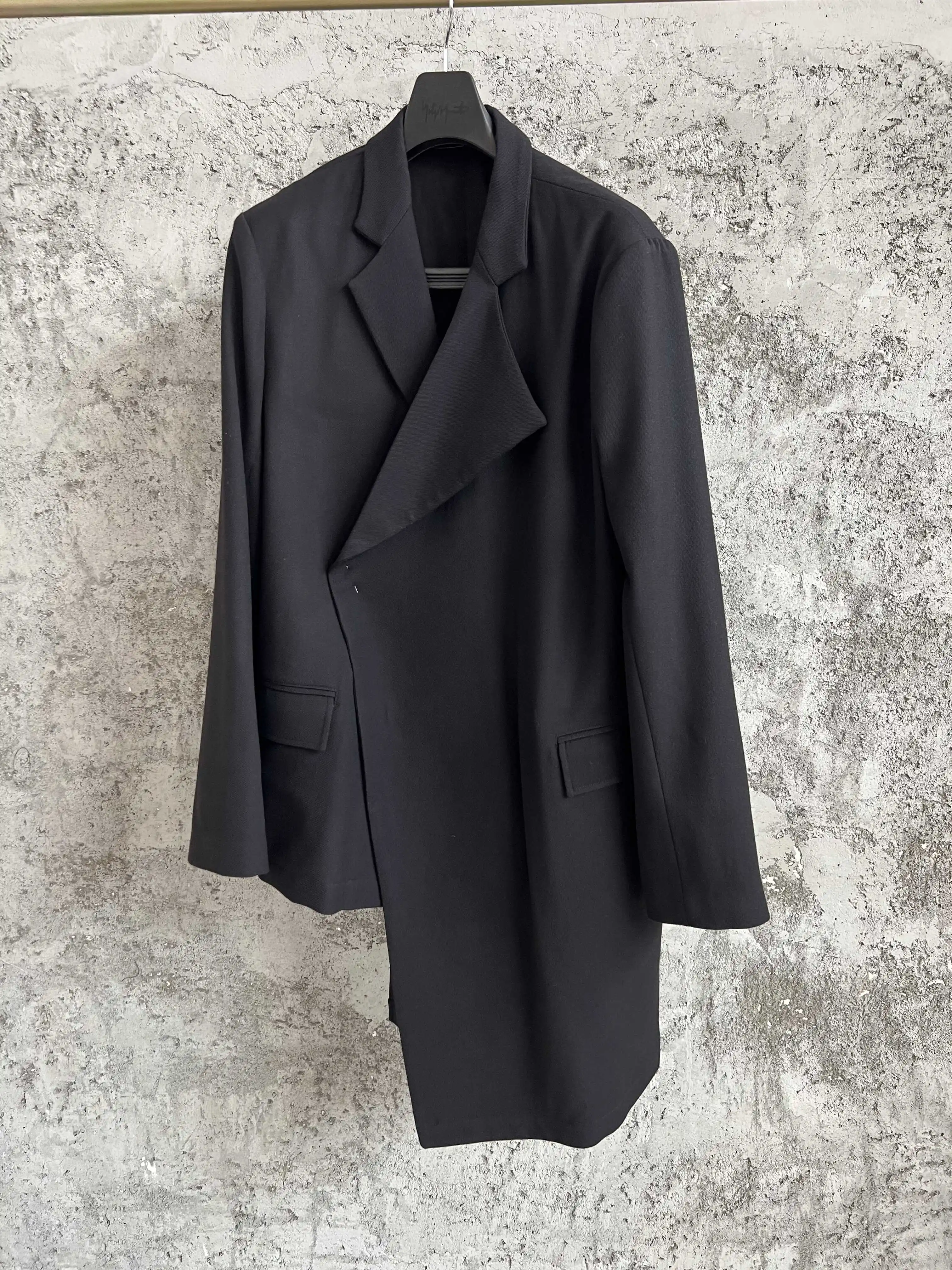 TOP-YAMAMOTO original dark irregular simple trench coat, mid-length loose men's suit jacket